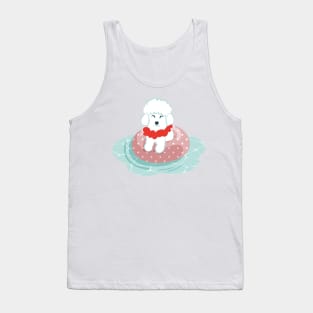 Summer pool pawty // aqua background poodle dog breed in vacation playing on swimming pool Tank Top